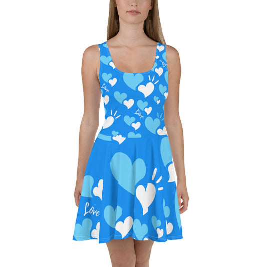 Skater Dress Sleeveless Blue Hearts Print Womenwear