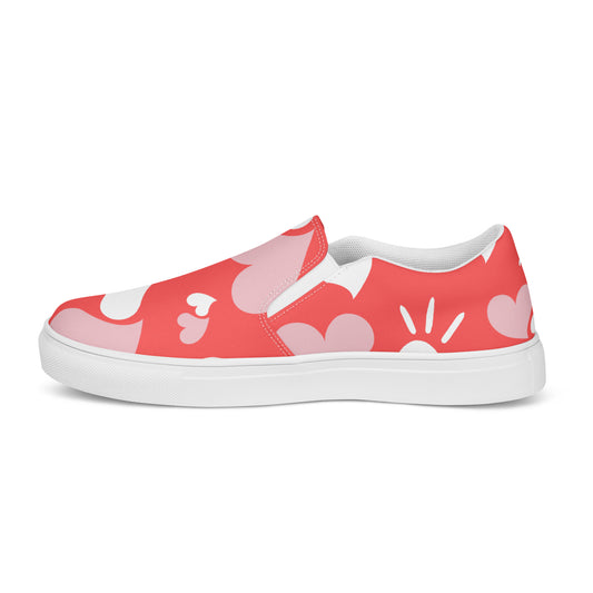 Women Shoes Slip On Canvas Pink Hearts